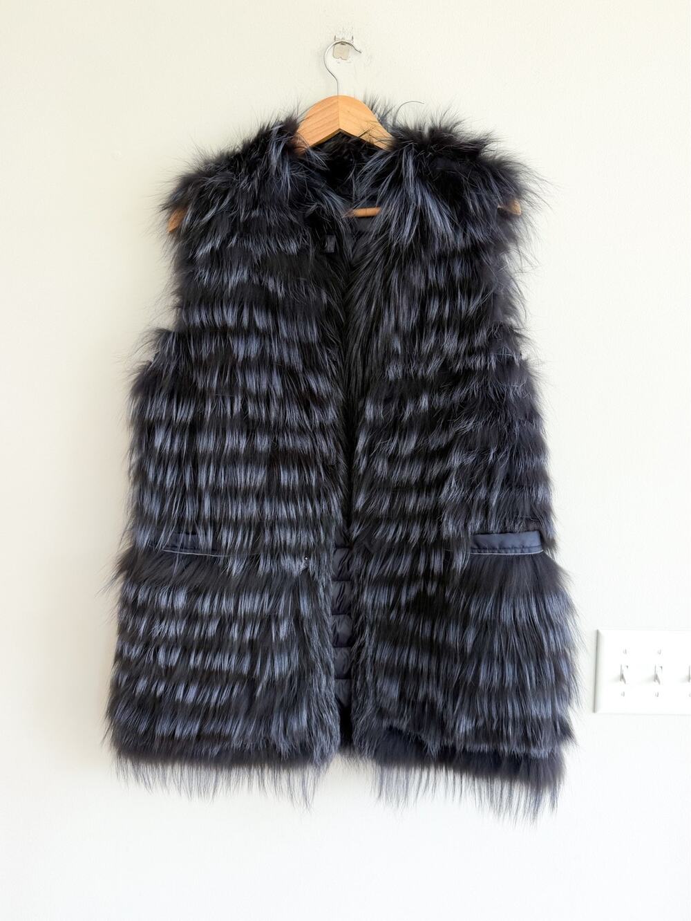 Linda Richards Genuine Fox Fur Reversible Quilted Vest Purple L